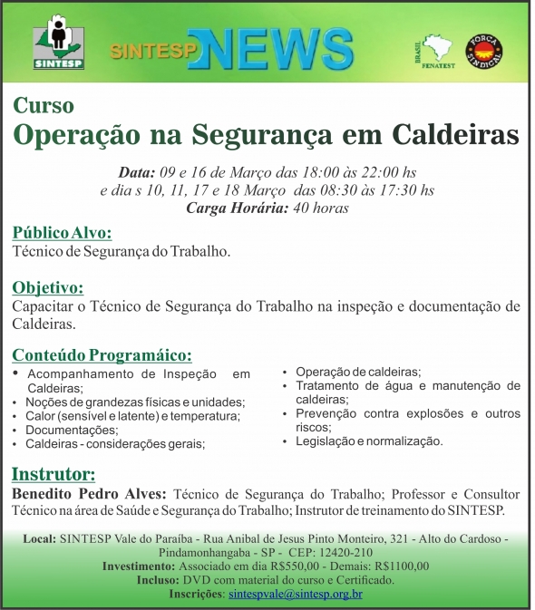 Curso: Operação na Segurança em Caldeiras - Regional Vale do Paraíba